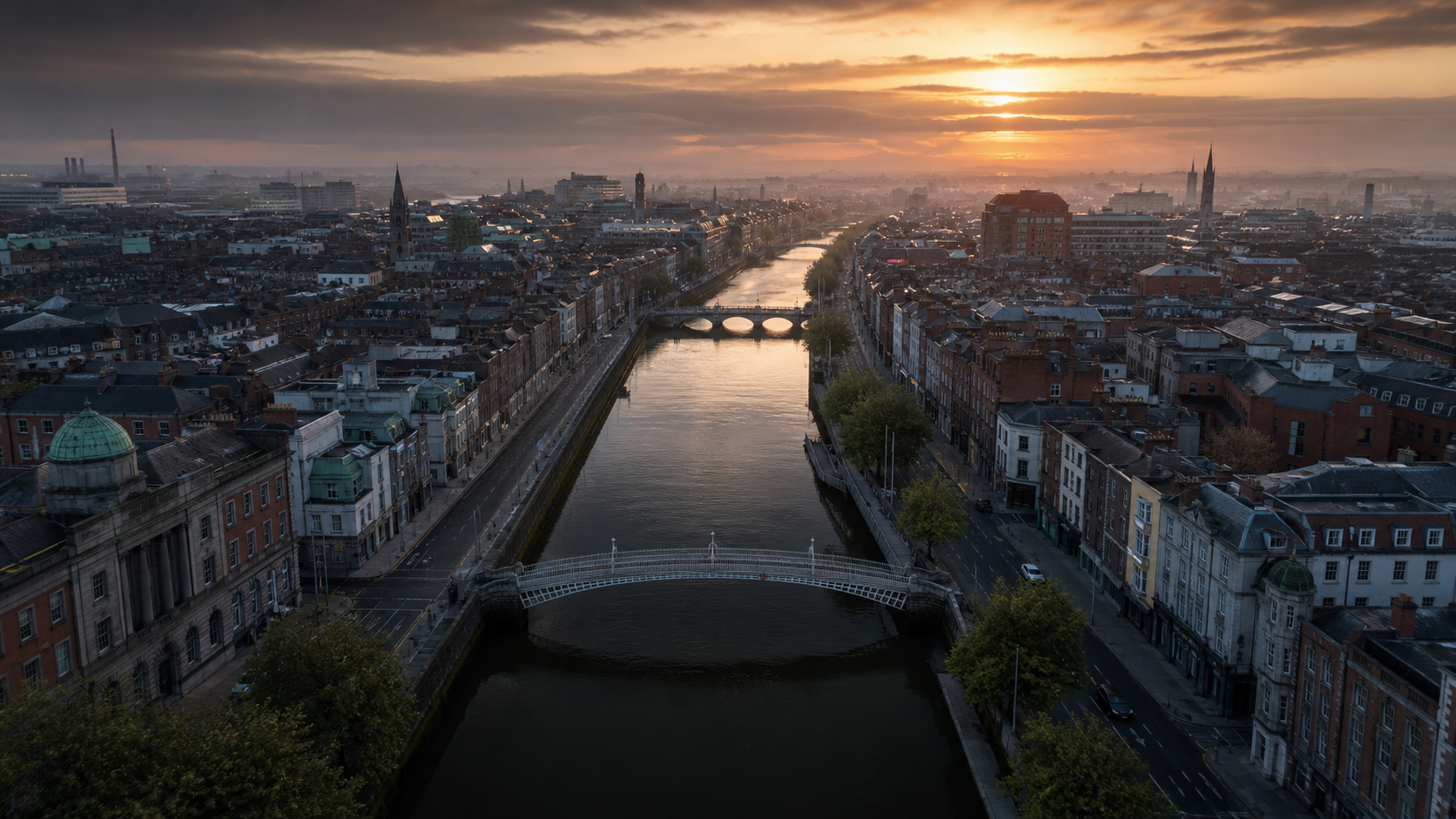 Vista de Dublin ao entardecer